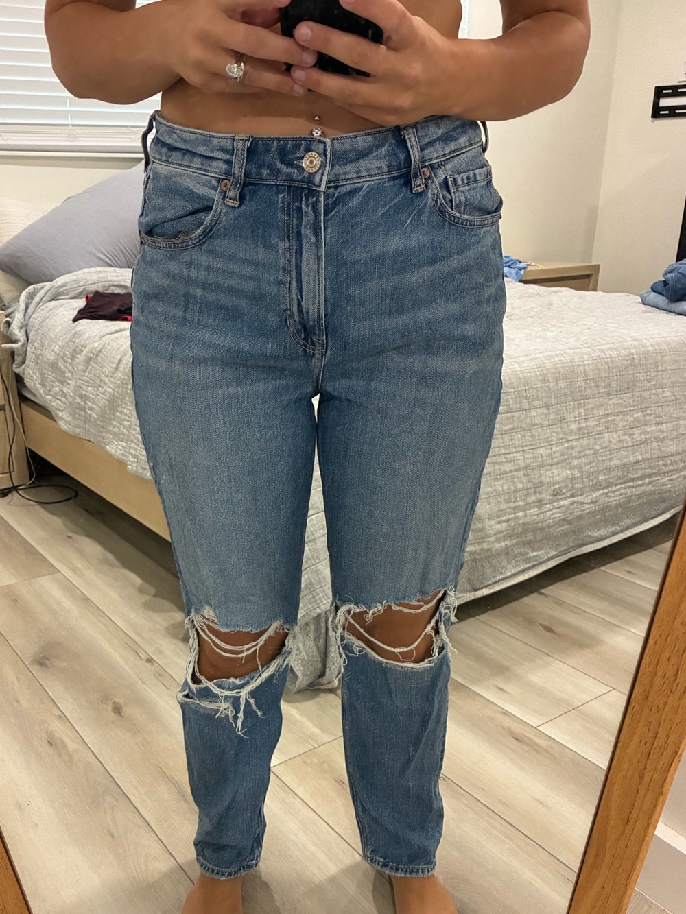 American Eagle Outfitters Distressed Light Blue Boyfriend Jeans